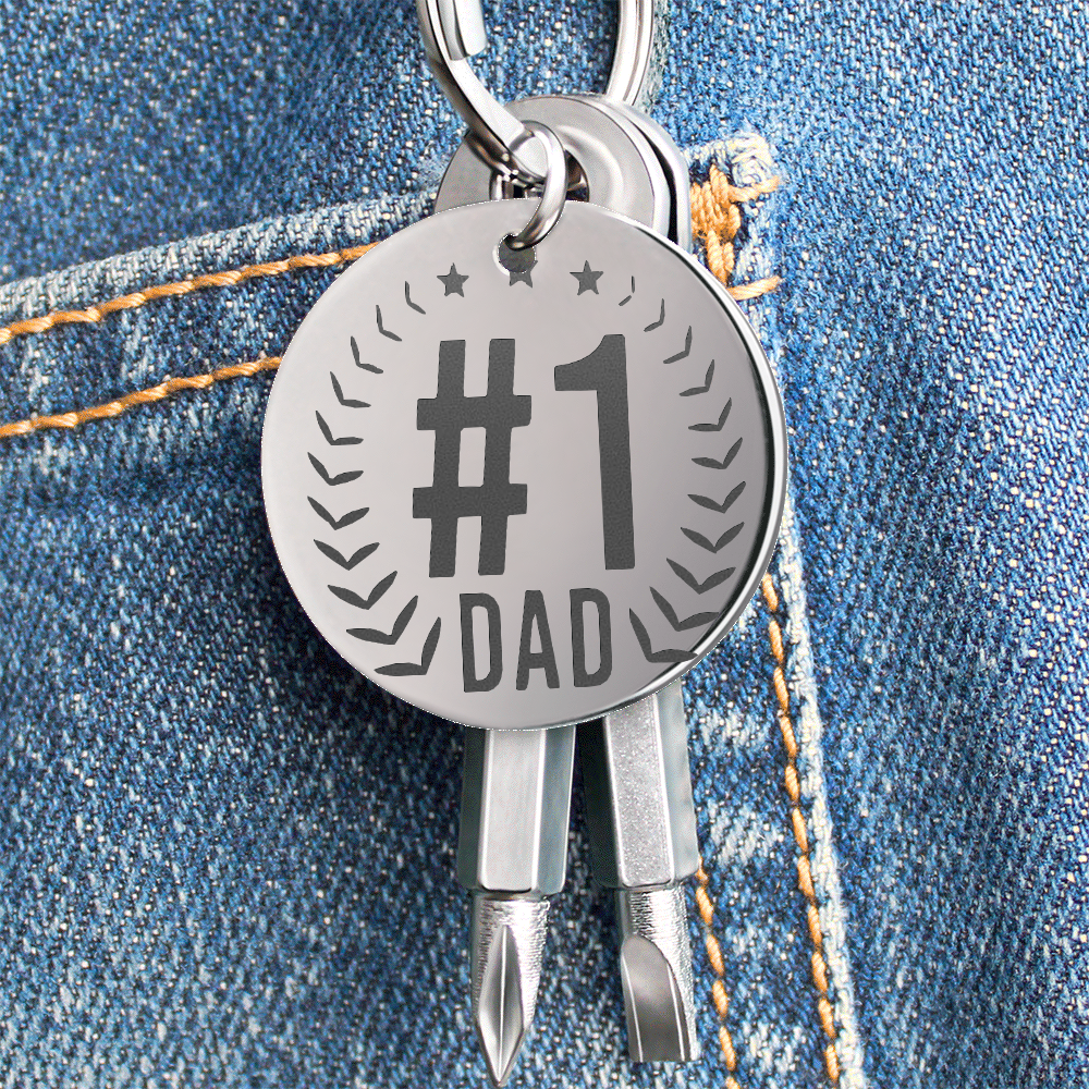 #1 Dad Father's Day Screwdriver Set Engraved Keychain