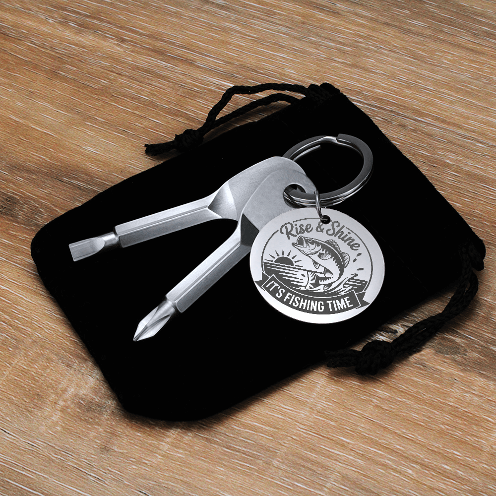 Rise & Shine Its Fishing Time Screwdriver Set Engraved Keychain