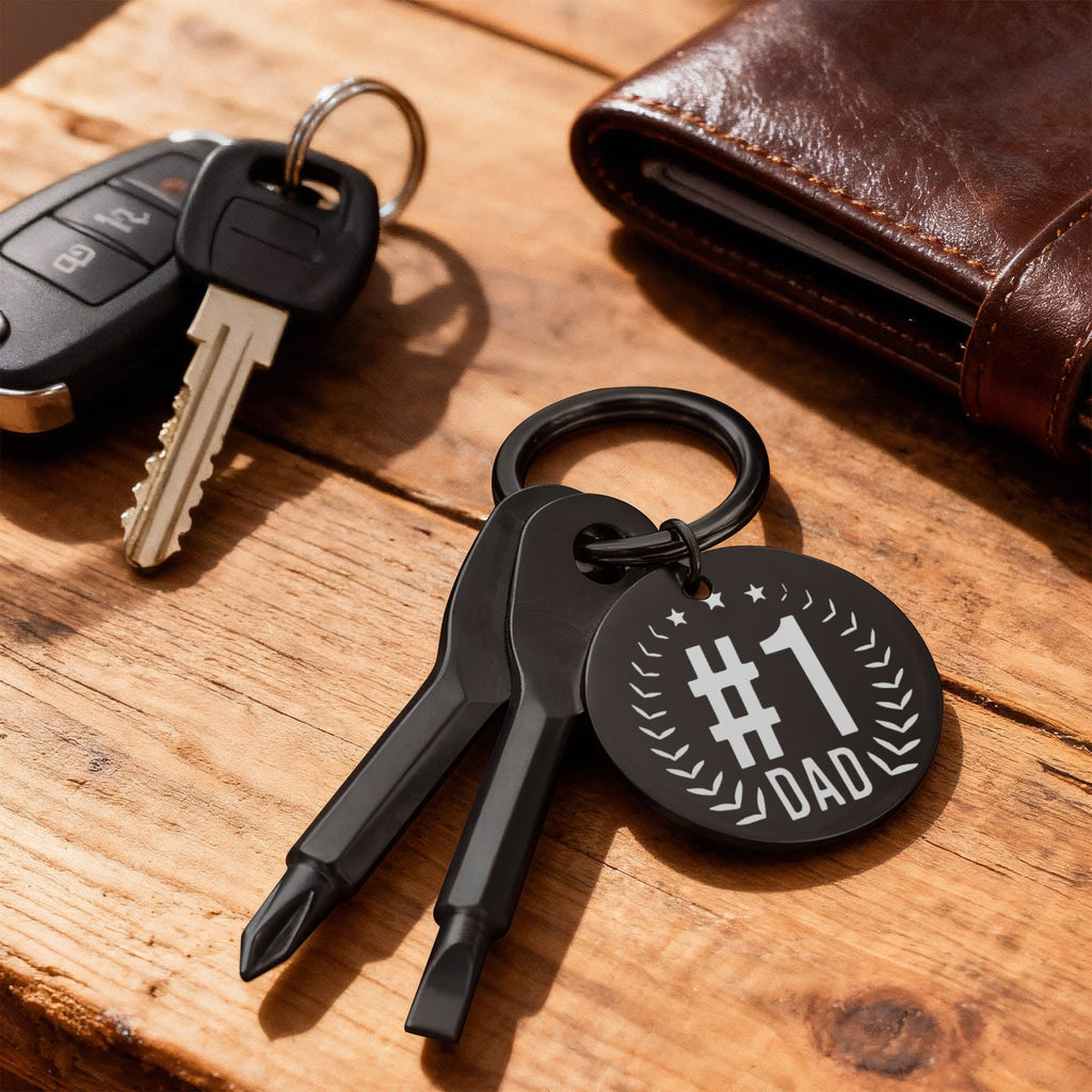 #1 Dad Father's Day Screwdriver Set Engraved Keychain