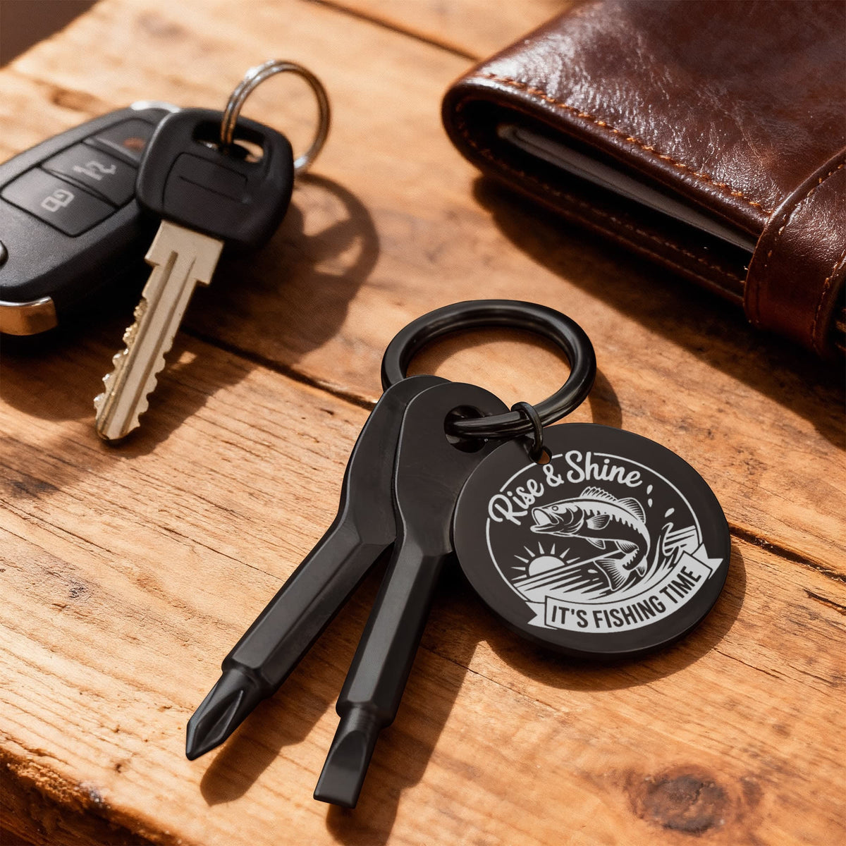 Rise & Shine Its Fishing Time Screwdriver Set Engraved Keychain