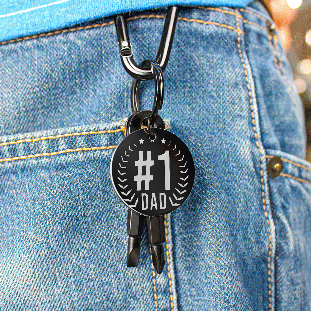 #1 Dad Father's Day Screwdriver Set Engraved Keychain