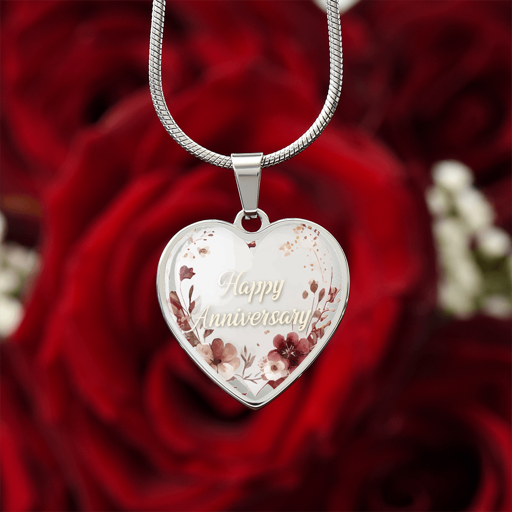 Happy Anniversary Heart Shaped Graphic Necklace
