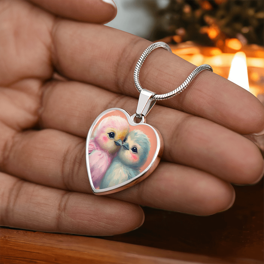 Cute Love Birds Heart Shaped Graphic Luxury Necklace