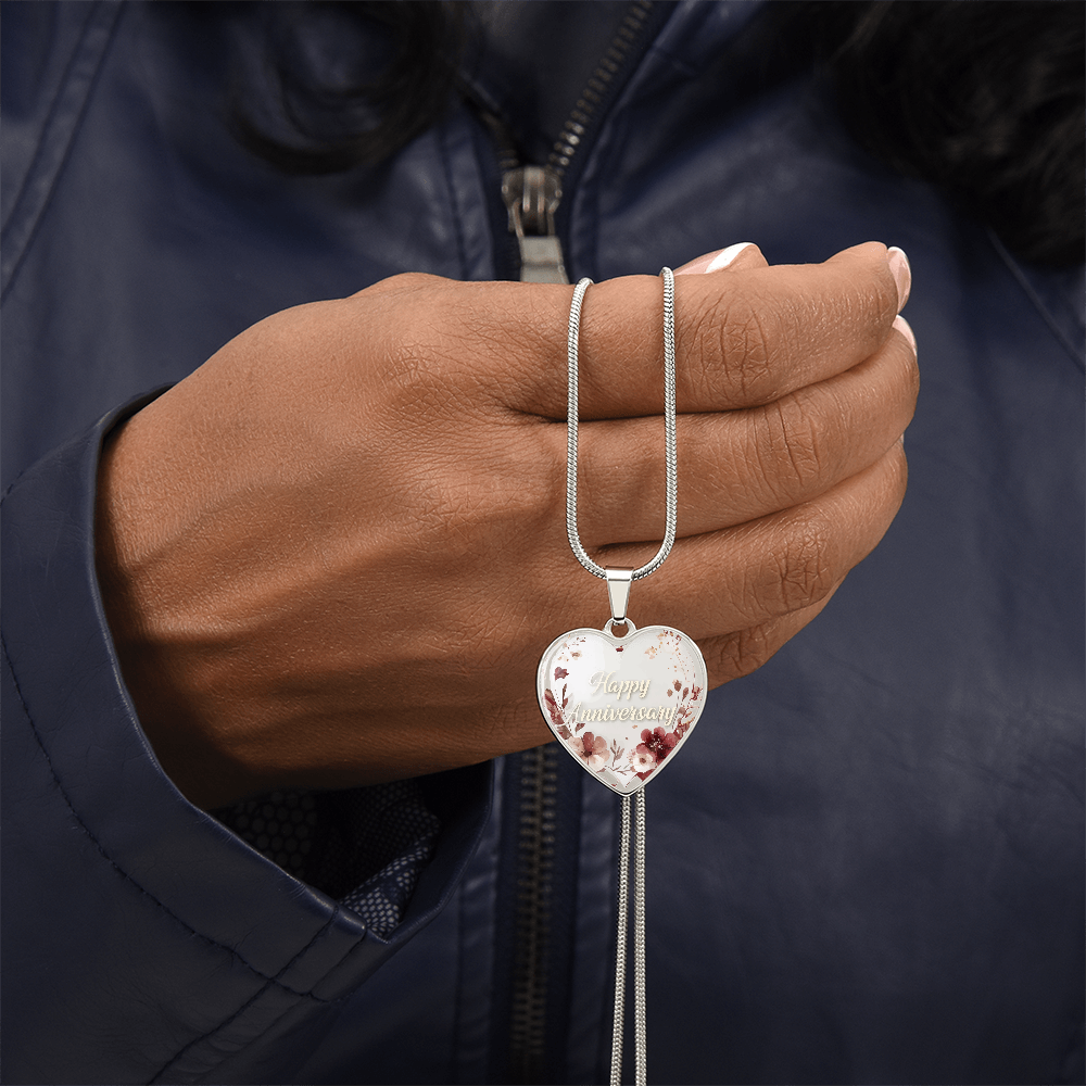 Happy Anniversary Heart Shaped Graphic Necklace