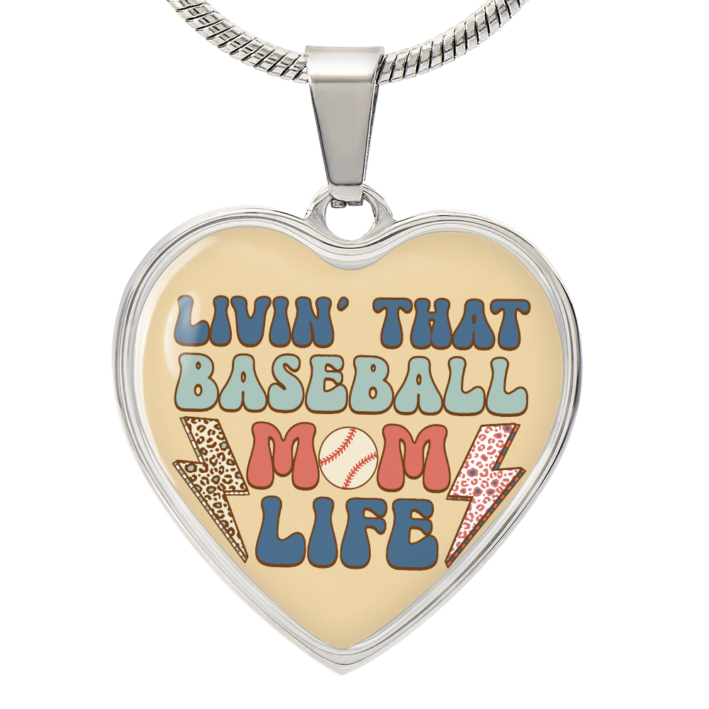 Livin' that Baseball Mom Life Heart Shaped Graphic Necklace