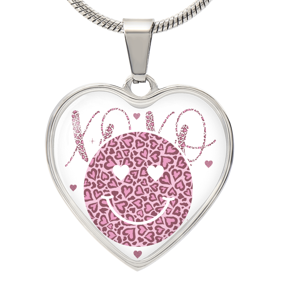 Happy Face XO's Pink Love Heart Shaped Graphic Necklace