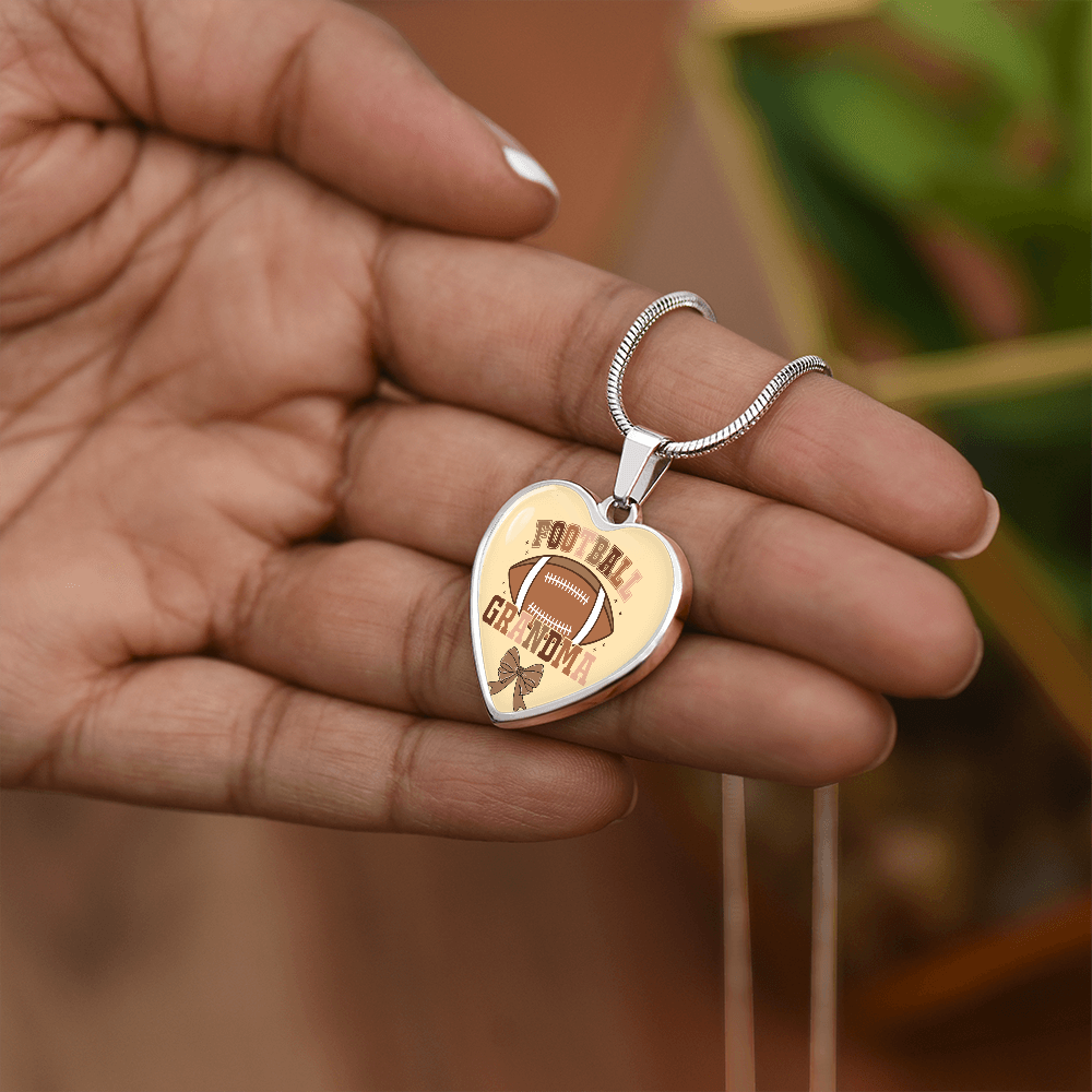 Football Grandma Heart Shaped Graphic Necklace