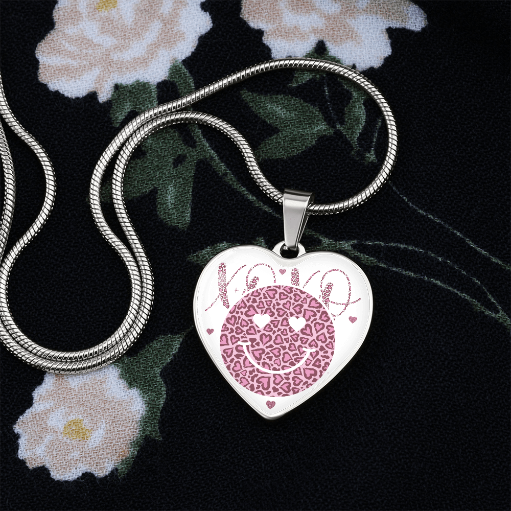 Happy Face XO's Pink Love Heart Shaped Graphic Necklace