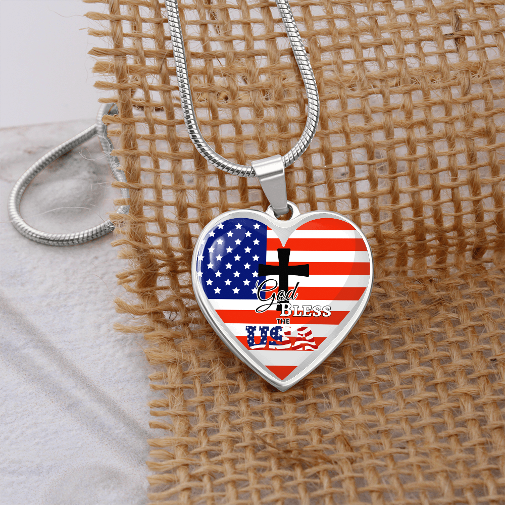 God Bless the USA Heart Shaped Graphic Necklace