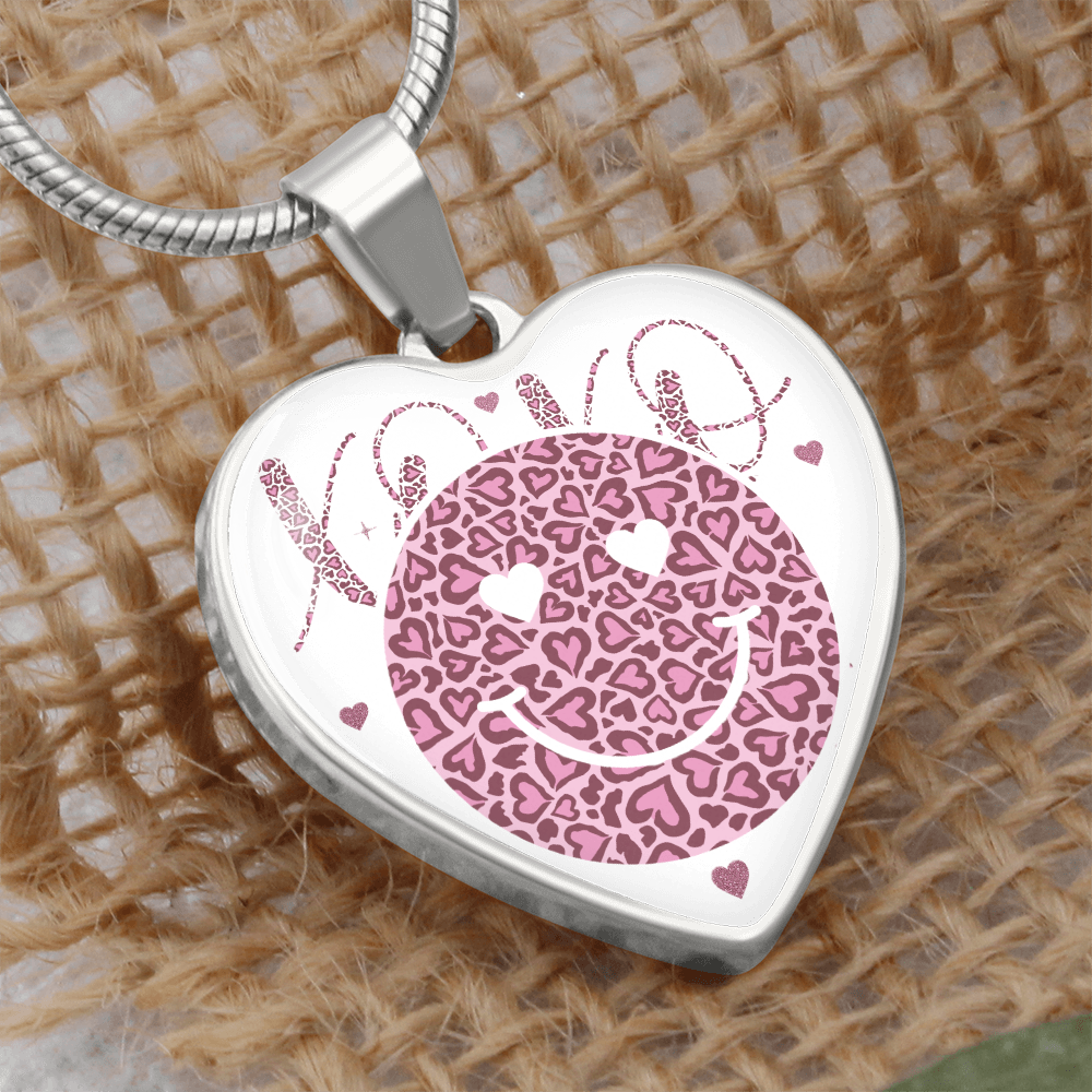 Happy Face XO's Pink Love Heart Shaped Graphic Necklace