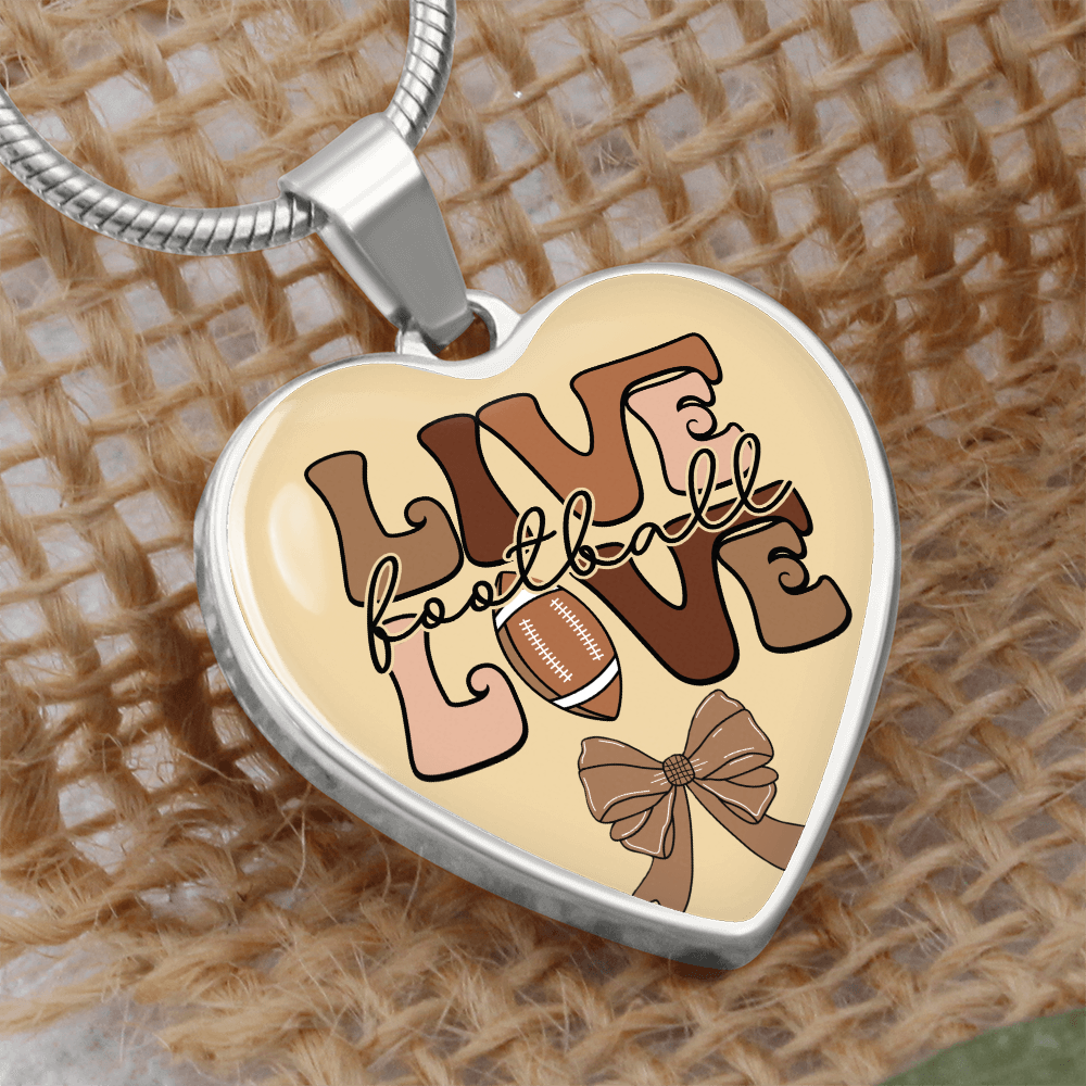 Live Love Football Sport Heart Shaped Graphic Necklace