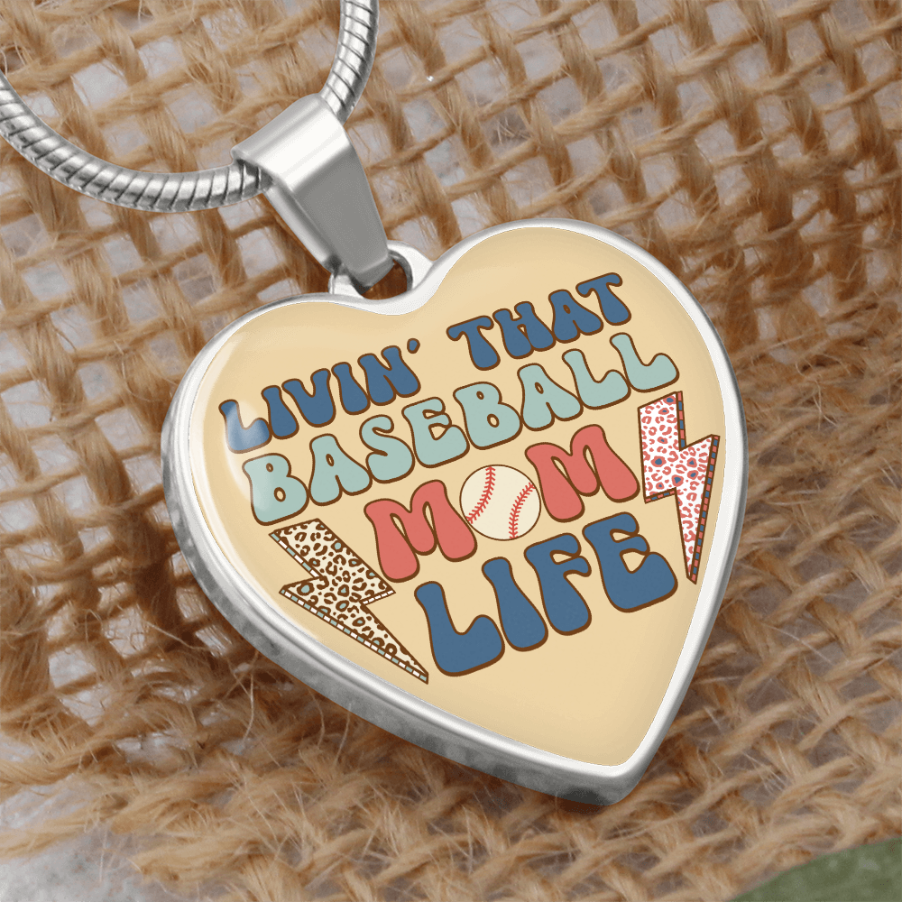 Livin' that Baseball Mom Life Heart Shaped Graphic Necklace