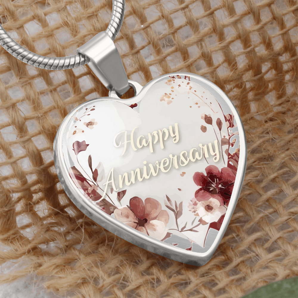 Happy Anniversary Heart Shaped Graphic Necklace