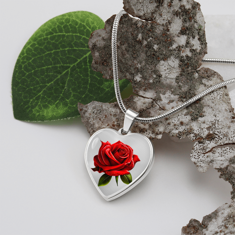 Red Rose Heart Shaped Graphic Luxury Necklace