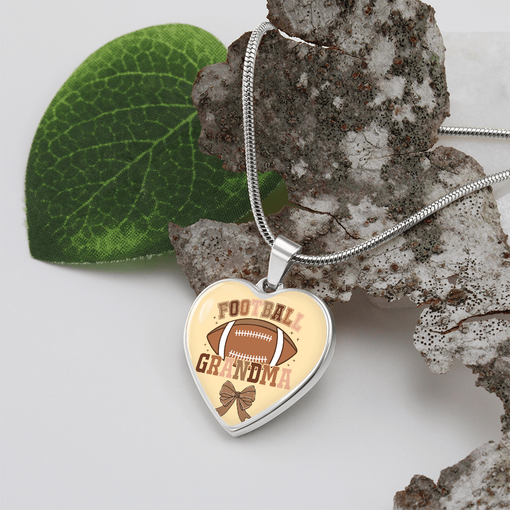 Football Grandma Heart Shaped Graphic Necklace
