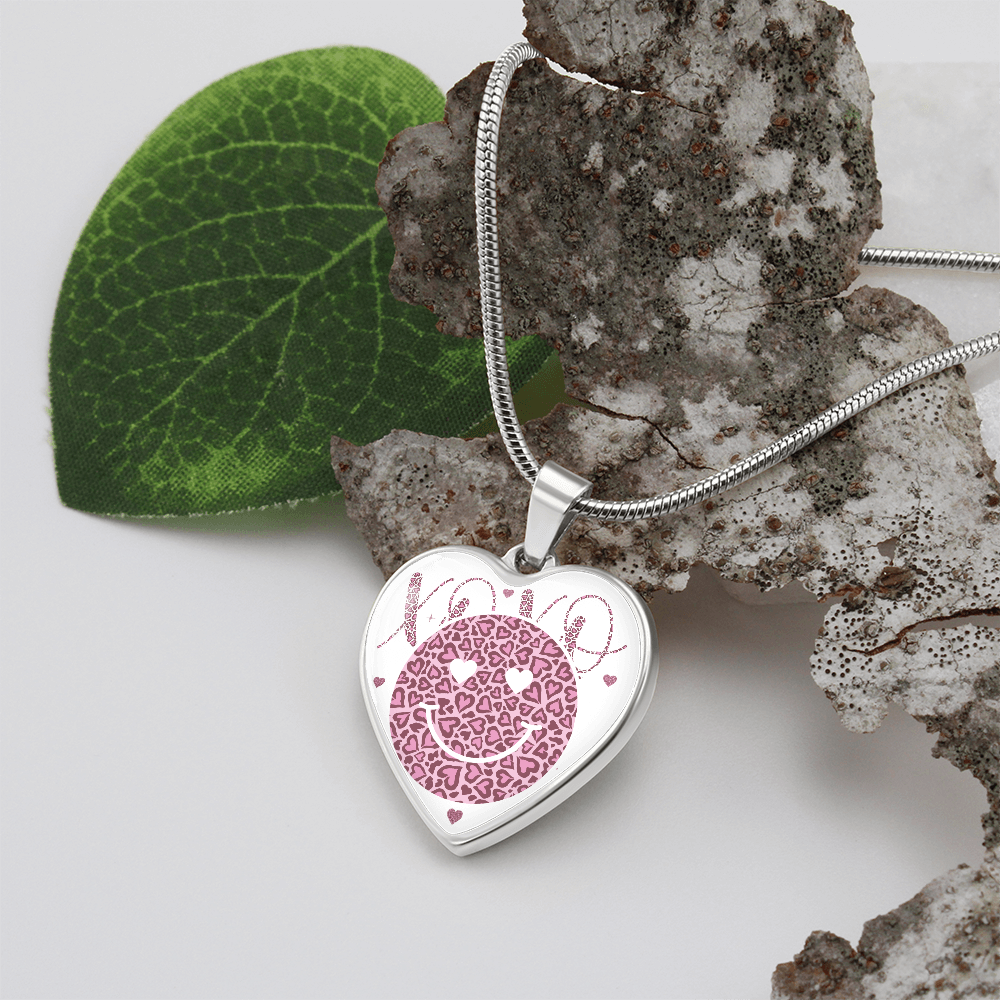 Happy Face XO's Pink Love Heart Shaped Graphic Necklace