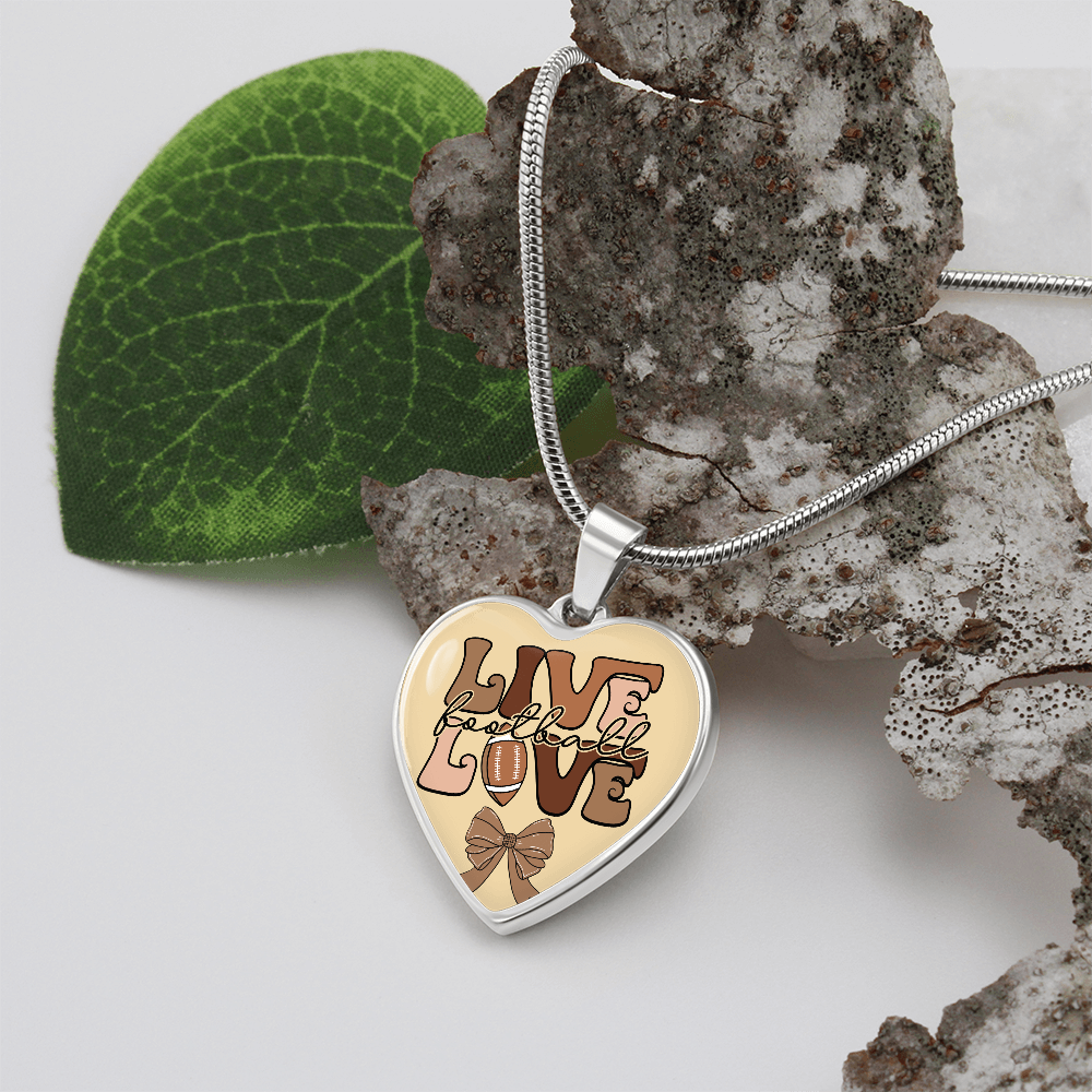 Live Love Football Sport Heart Shaped Graphic Necklace