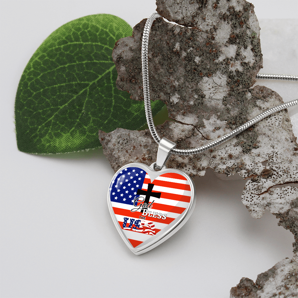 God Bless the USA Heart Shaped Graphic Necklace