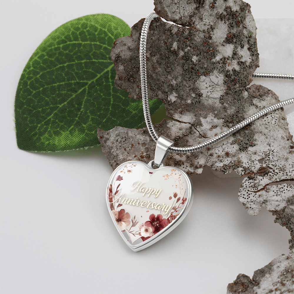 Happy Anniversary Heart Shaped Graphic Necklace