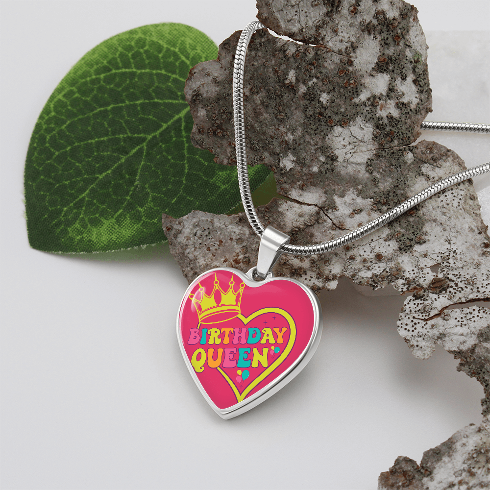 Hot Pink Birthday Queen Heart Shaped Graphic Necklace