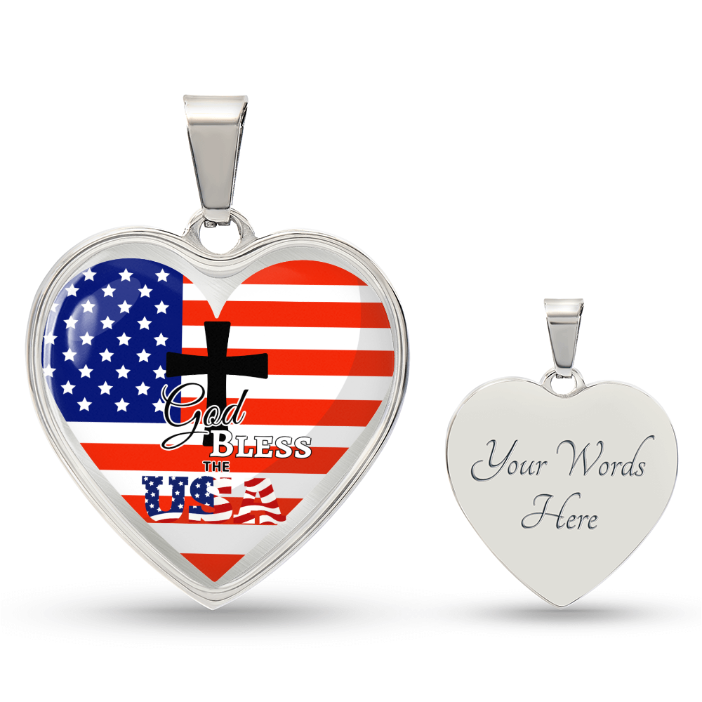 God Bless the USA Heart Shaped Graphic Necklace
