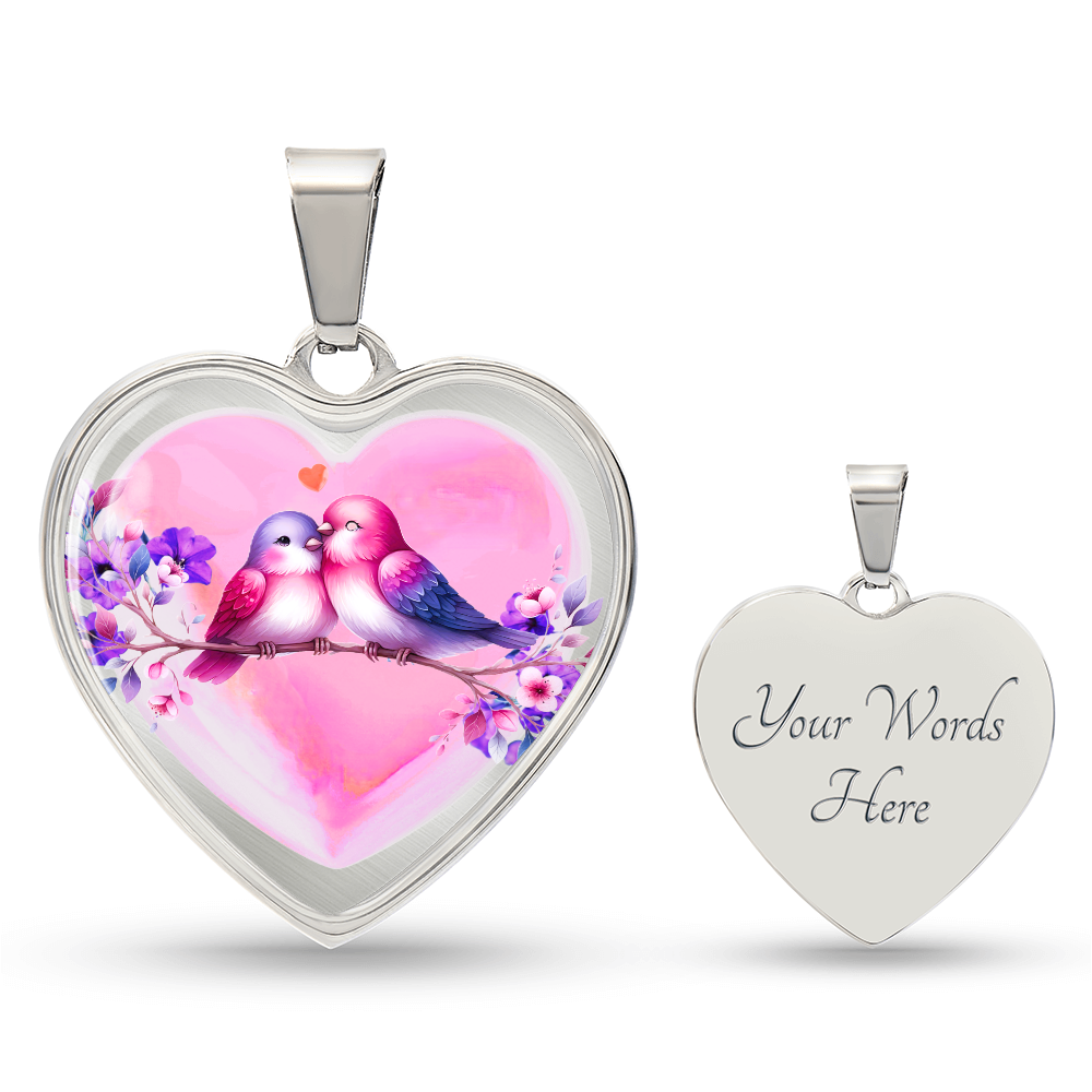 Love Birds on Heart Shaped Graphic Luxury Necklace