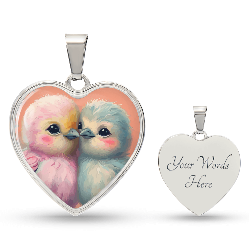Cute Love Birds Heart Shaped Graphic Luxury Necklace
