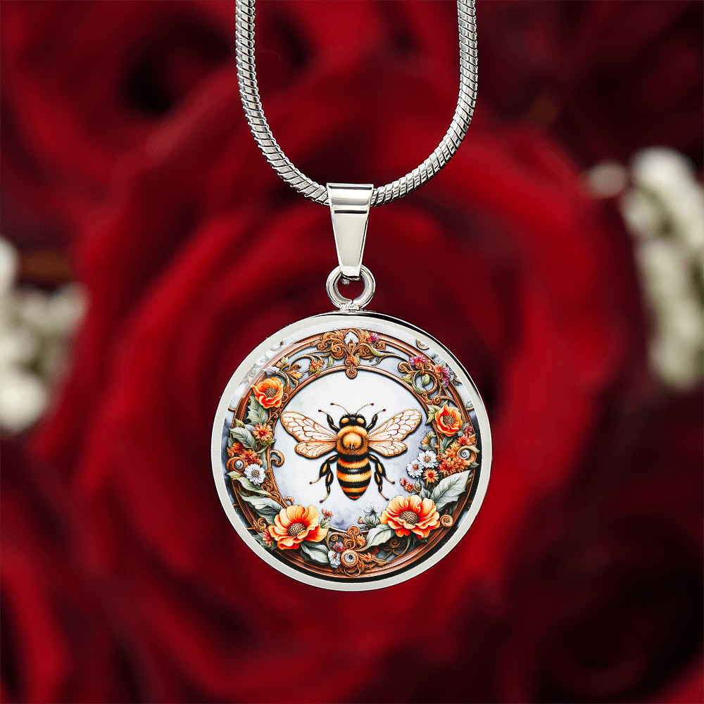 Bumble Bee Round Graphic Luxury Necklace