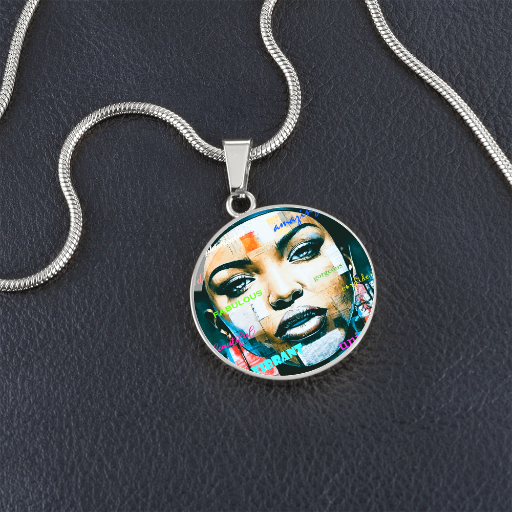 Beautiful Confident Woman Luxury Graphic Round Necklace
