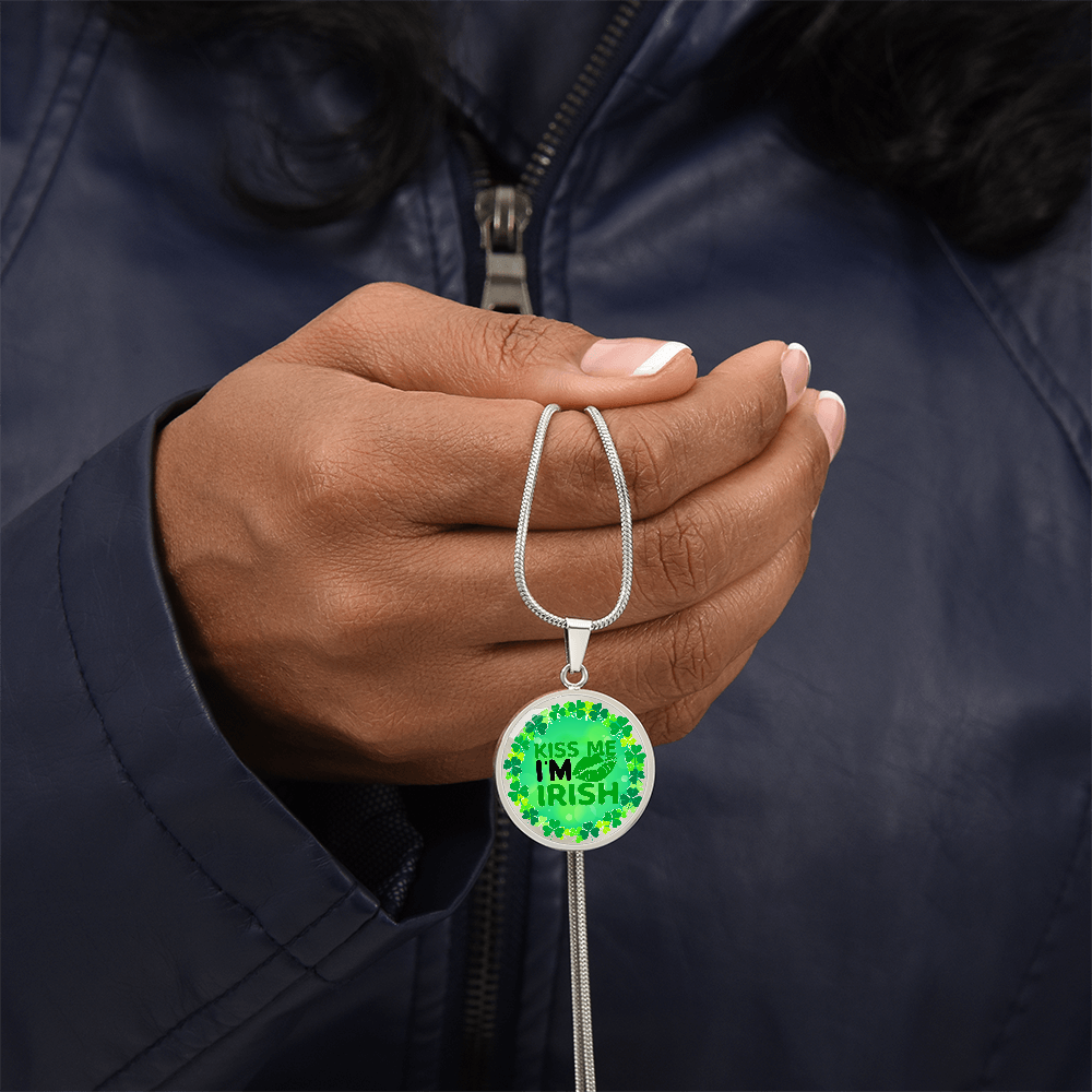 Kiss Me I'm Irish St. Patrick's Day Round Graphic Necklace