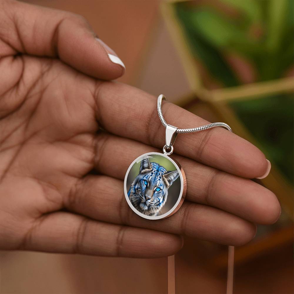 Blue Eyed Wildcat Round Graphic Luxury Necklace