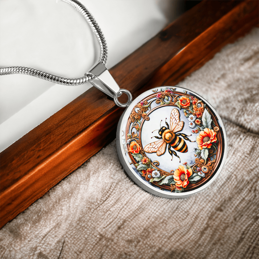 Bumble Bee Round Graphic Luxury Necklace
