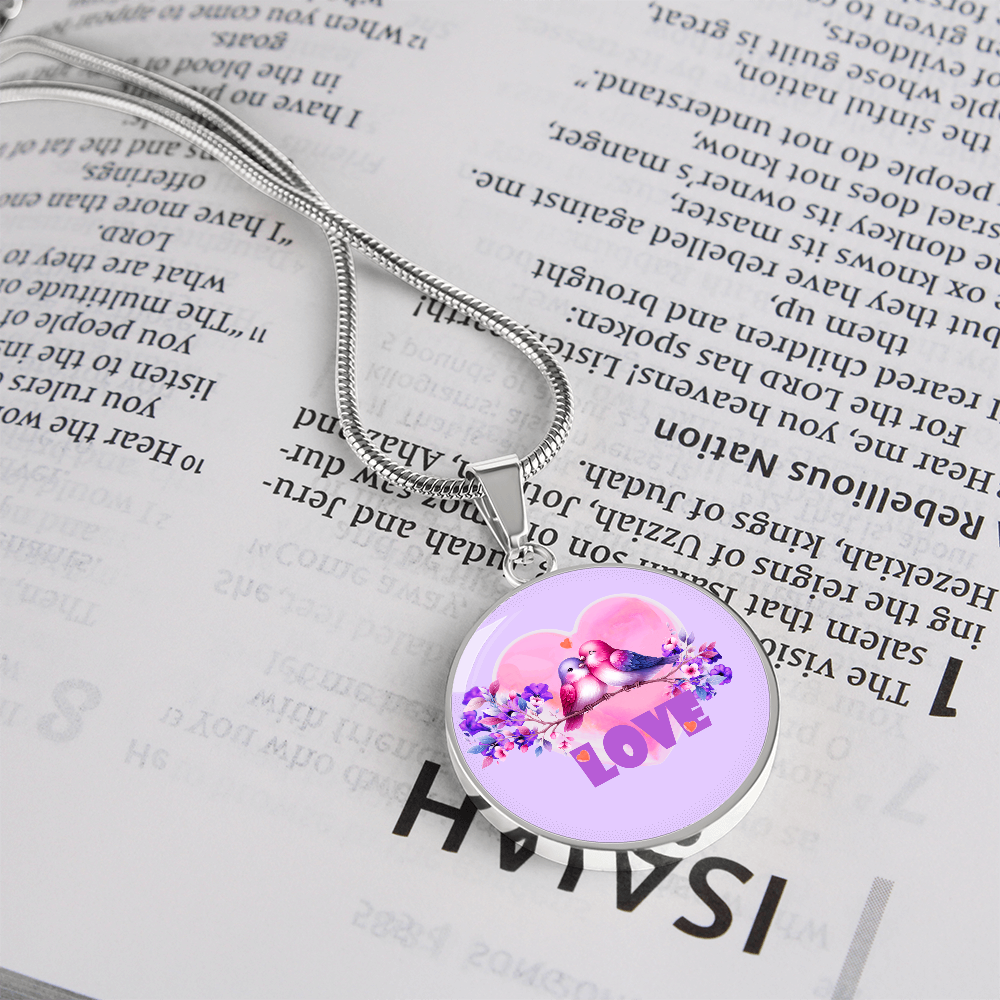 Love Birds in Love Purple Round Graphic Luxury Necklace