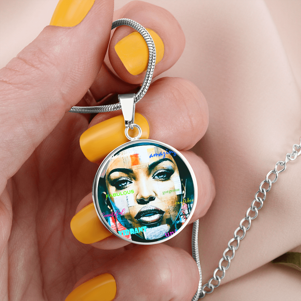 Beautiful Confident Woman Luxury Graphic Round Necklace