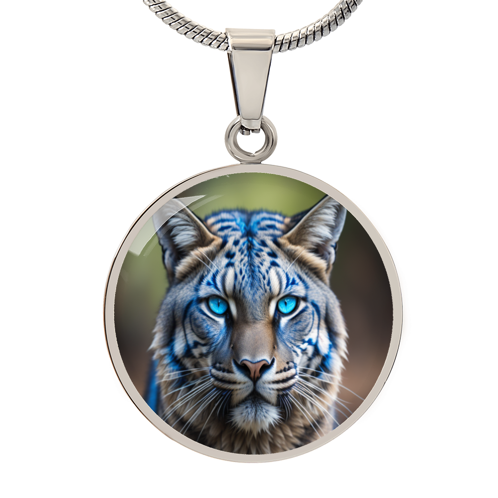 Blue Eyed Wildcat Round Graphic Luxury Necklace