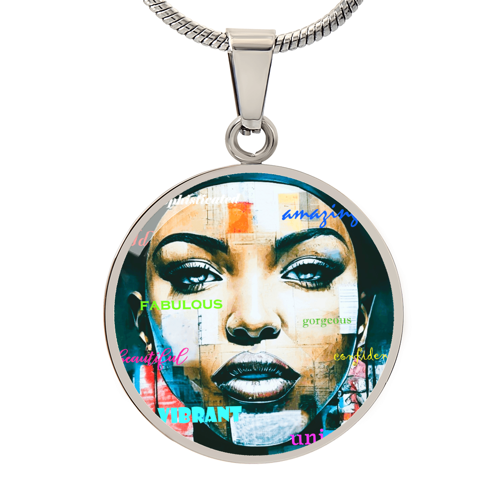 Beautiful Confident Woman Luxury Graphic Round Necklace