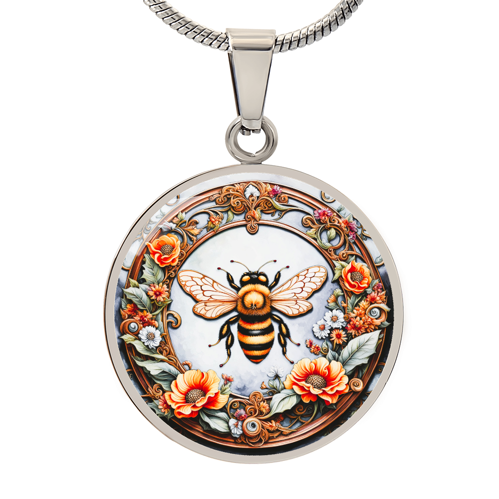 Bumble Bee Round Graphic Luxury Necklace