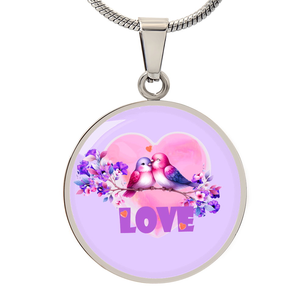 Love Birds in Love Purple Round Graphic Luxury Necklace