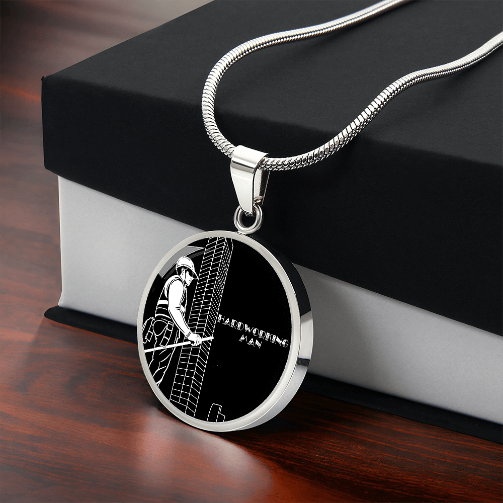 Hardworking Man Construction Worker Graphic Round Necklace
