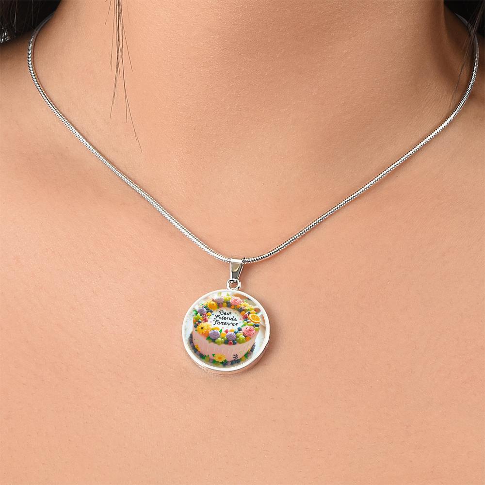 Best Friends Forever Cake Circle Graphic Necklace
