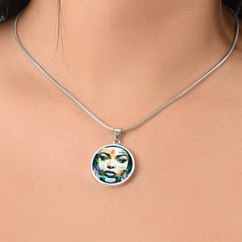 Beautiful Confident Woman Luxury Graphic Round Necklace