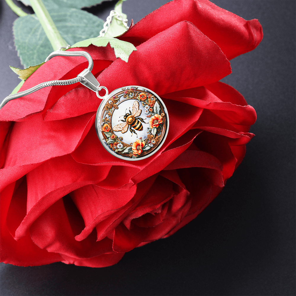 Bumble Bee Round Graphic Luxury Necklace
