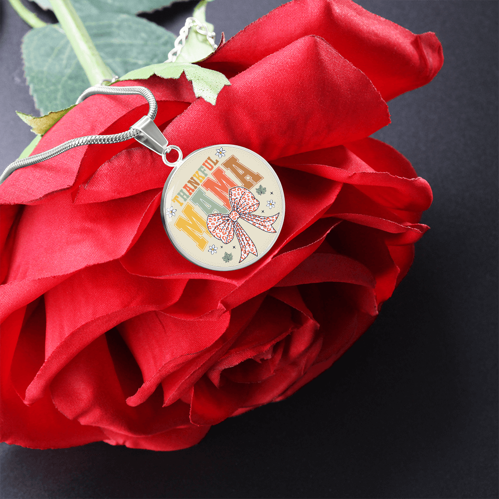 Thankful Mama Thanksgiving Circle Graphic Necklace
