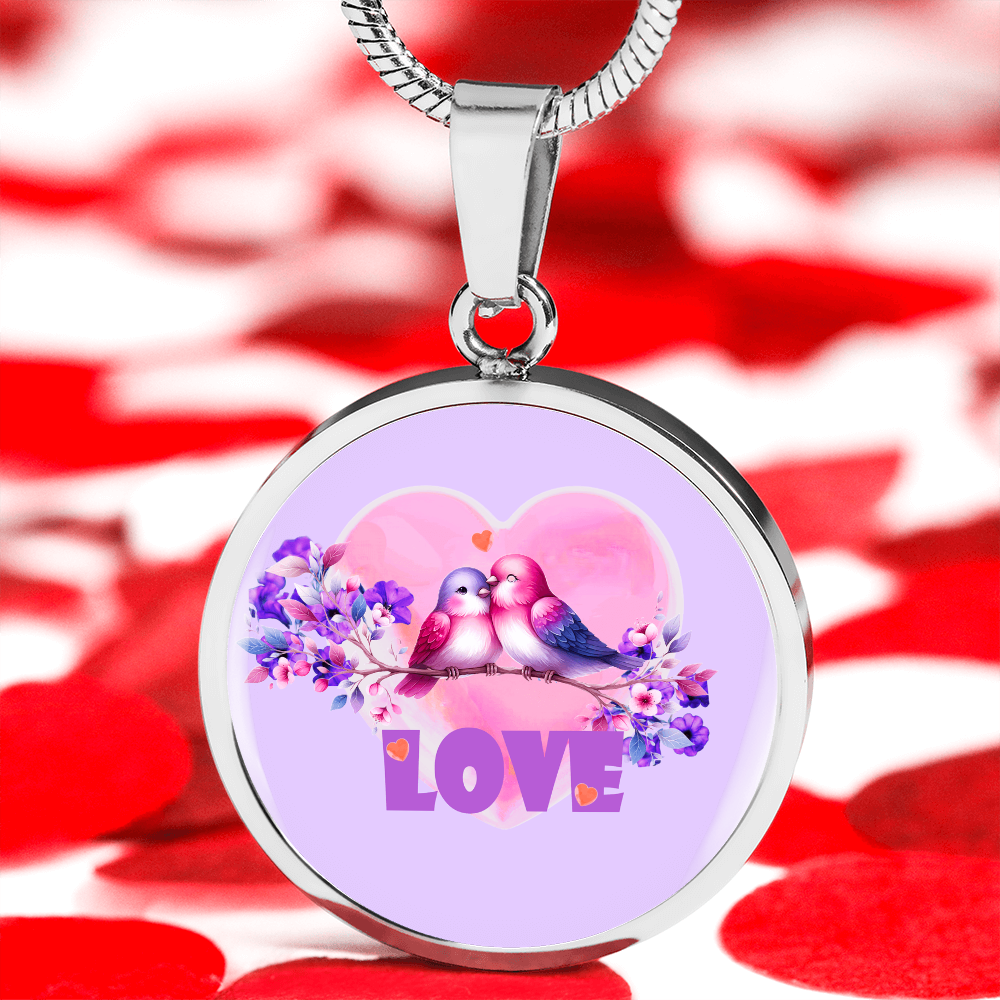 Love Birds in Love Purple Round Graphic Luxury Necklace