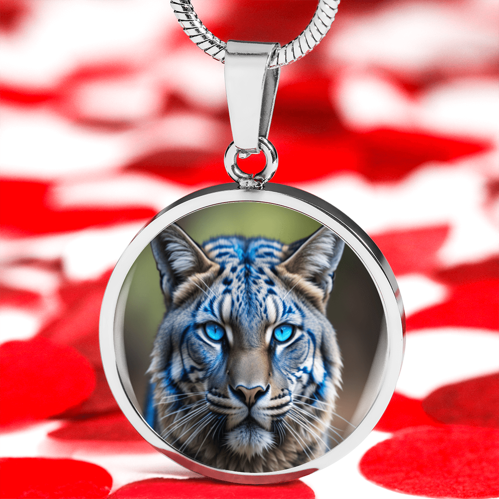 Blue Eyed Wildcat Round Graphic Luxury Necklace