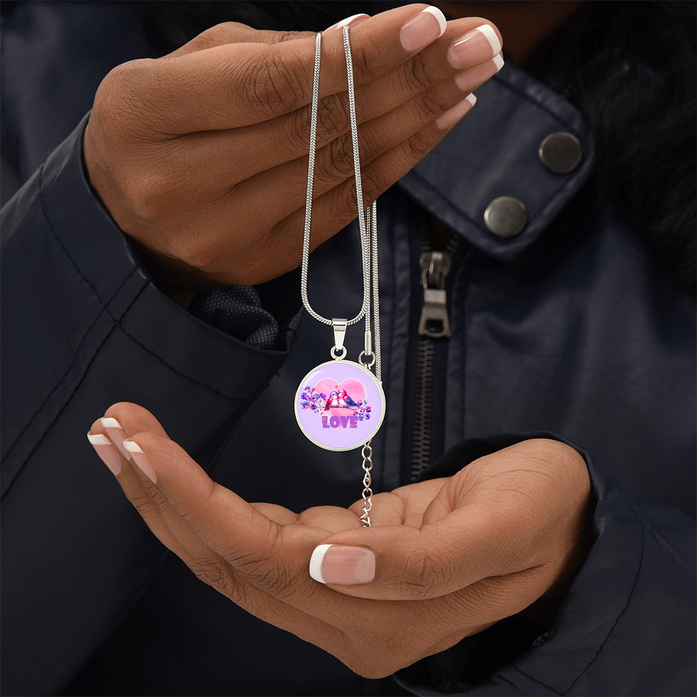 Love Birds in Love Purple Round Graphic Luxury Necklace
