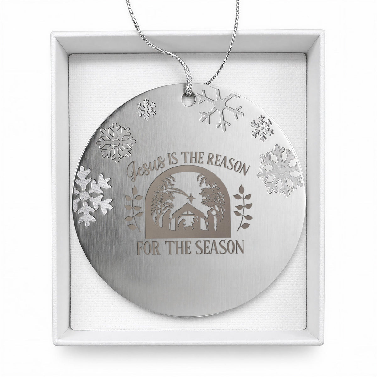 Jesus is the Reason for the Season Double Sided Engraved Metal Ornament