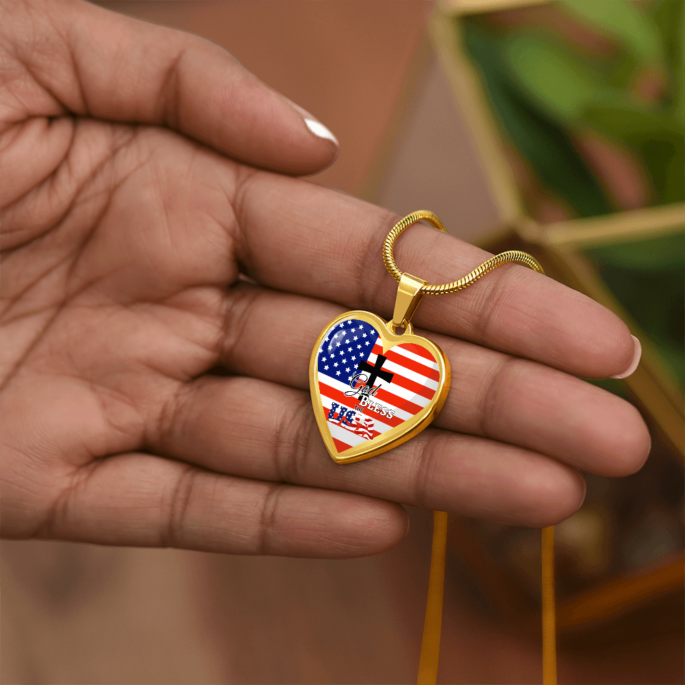 God Bless the USA Heart Shaped Graphic Necklace