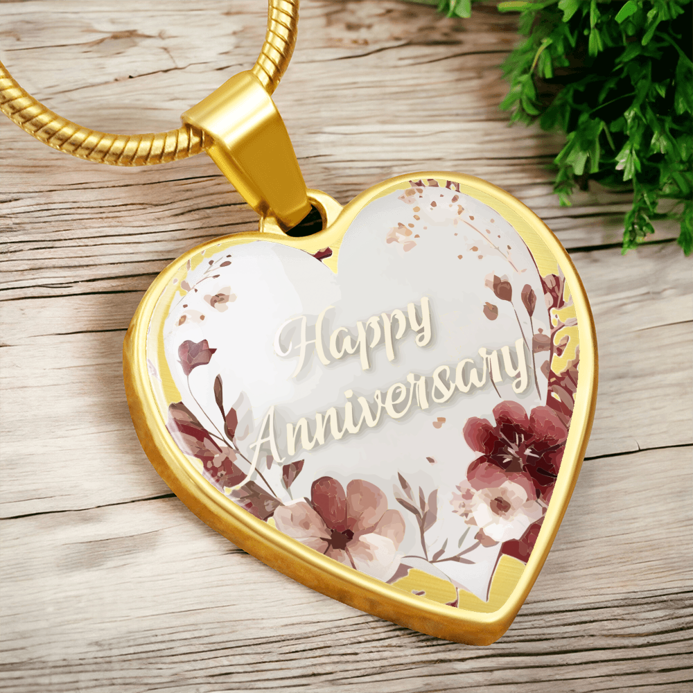 Happy Anniversary Heart Shaped Graphic Necklace