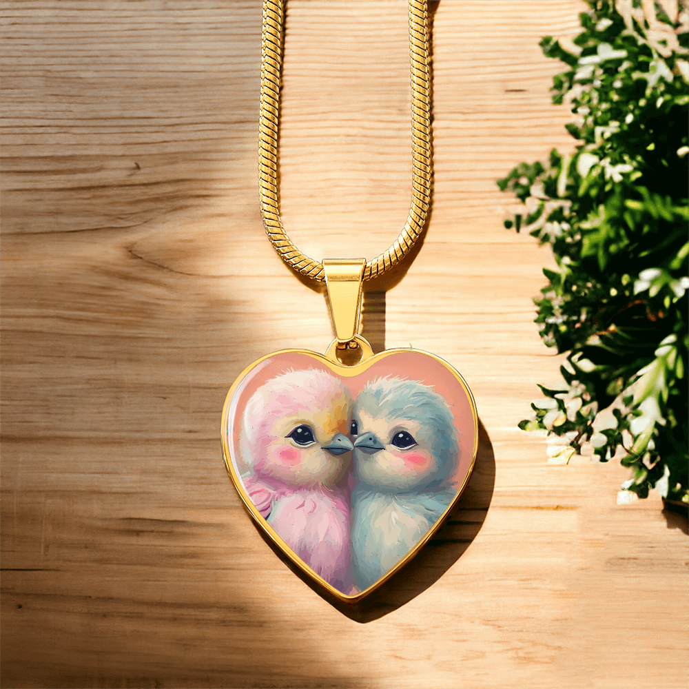 Cute Love Birds Heart Shaped Graphic Luxury Necklace